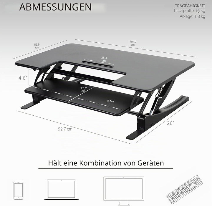 VIVO 107 cm höhenverstellbarer Steh-Schreibtisch-Aufsatz, V-Serie, schneller Steh-Sitz-Tisch-Aufsatz