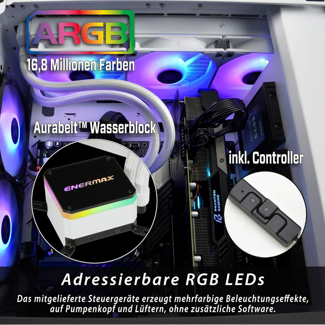 Enermax LiqMax III ARGB 360 Weiss, AIO Liquid Cooler, Watercooling für Intel/AMD-Prozessoren, ARGB-L