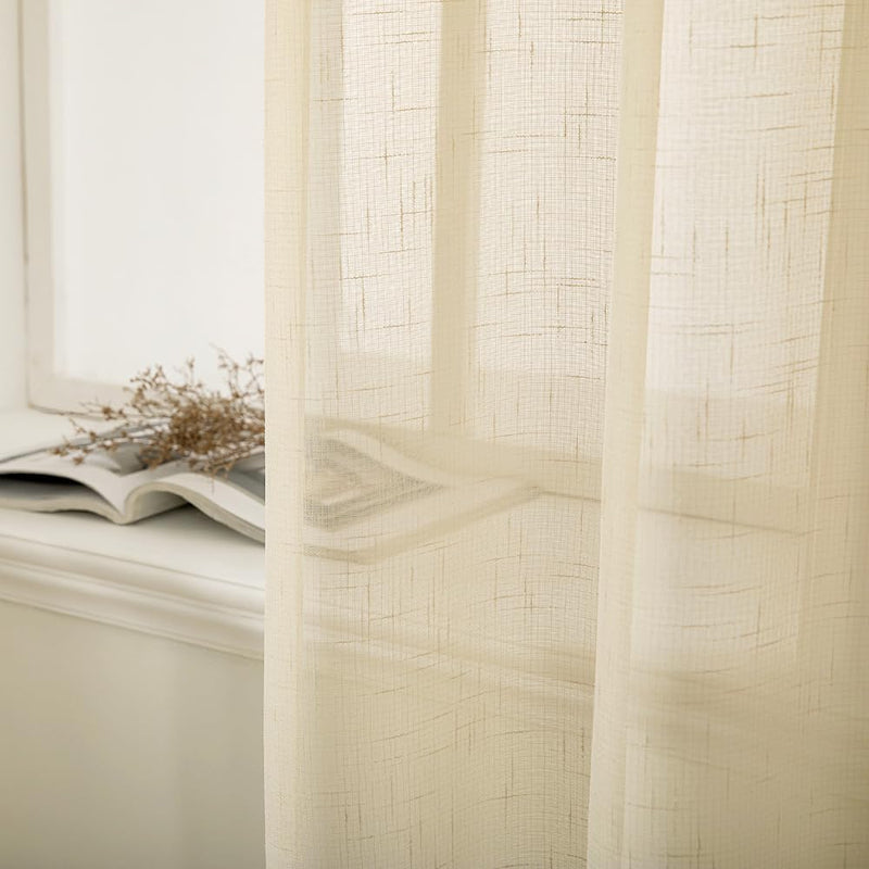 MIULEE 2er Set Voile Vorhang Sheer Leinenvorhang mit Ösen Transparente Leinen Optik Gardine Ösenscha