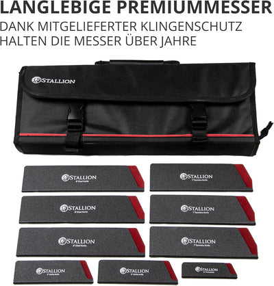 Stallion Professional Koch Messerset mit Tasche - 6 tlg. Profi Messerset mit Messertasche für Köche