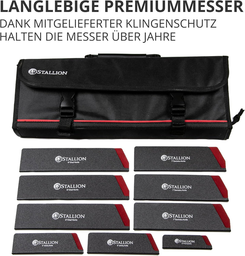 Stallion Professional Koch Messerset mit Tasche - 6 tlg. Profi Messerset mit Messertasche für Köche