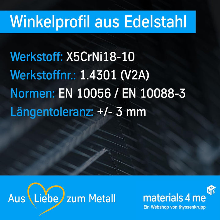 thyssenkrupp Edelstahlwinkel 40 x 20 x 3 mm in 1500 mm Länge | Winkelprofil Edelstahl V2A Winkelstah