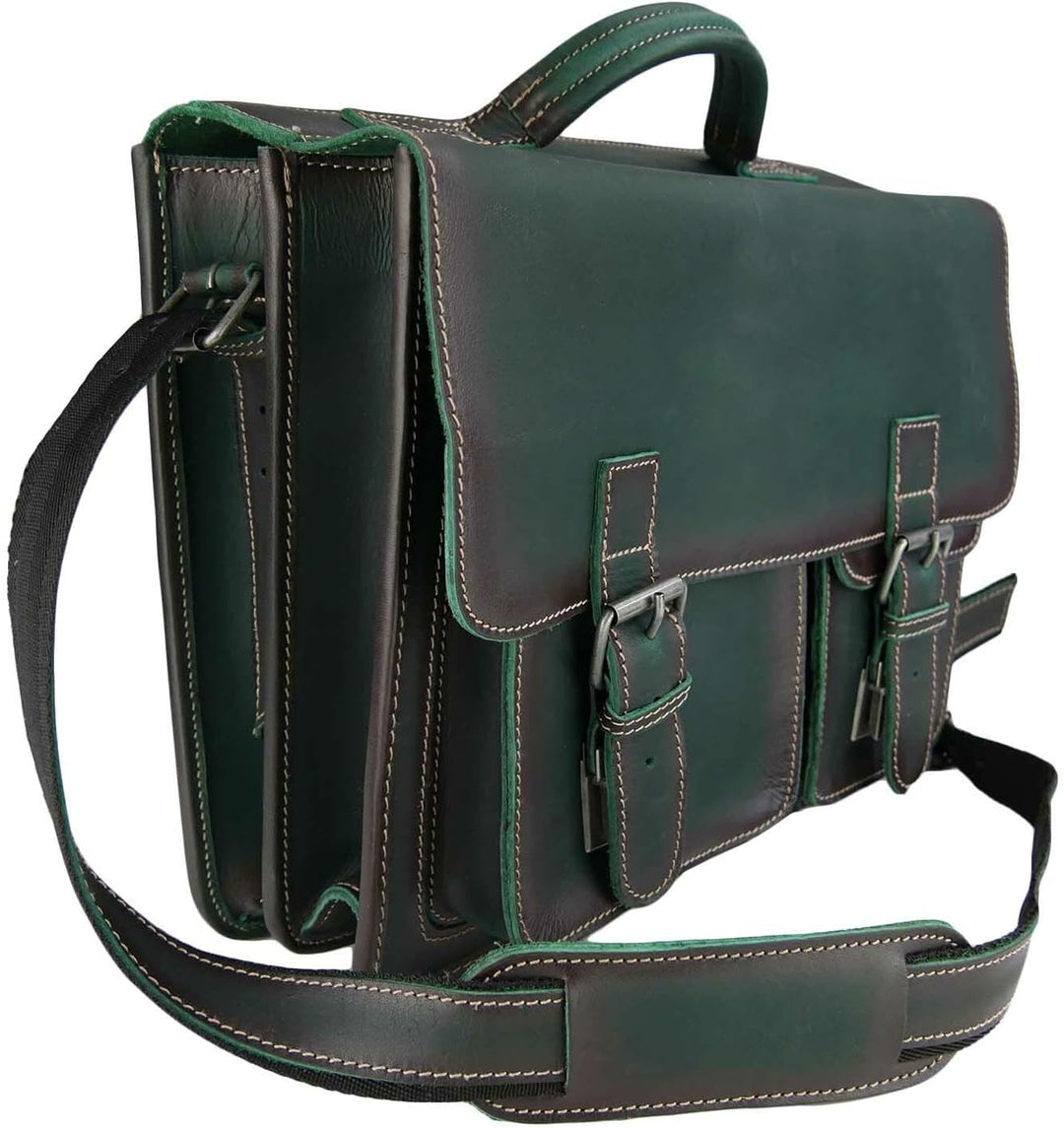 Greenburry Aktentasche Leder 39 cm Grün, Grün