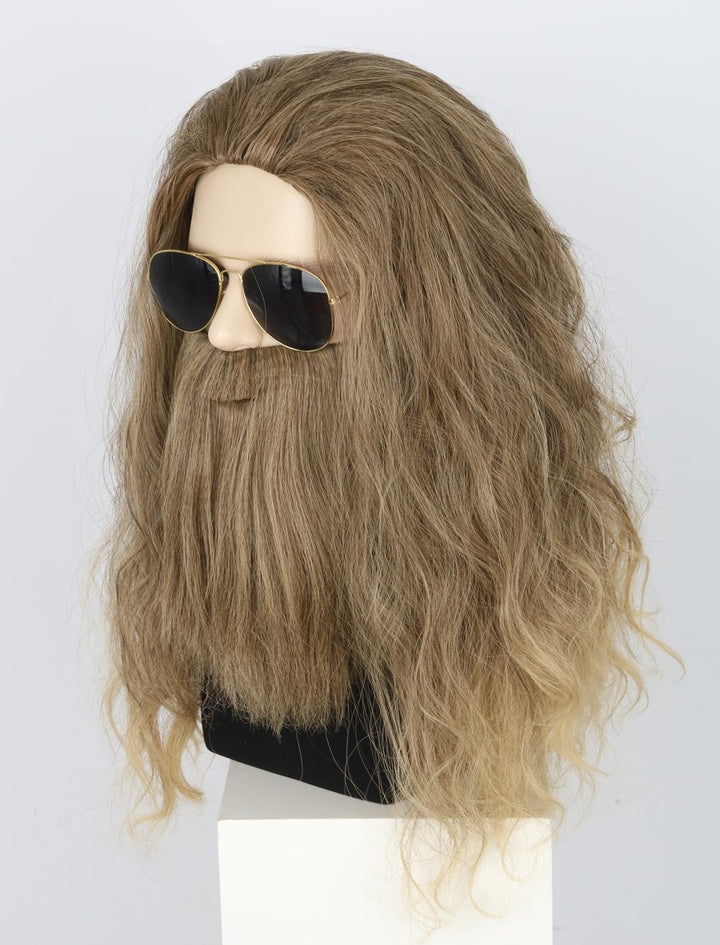 Topcosplay Cosplay Perücke mit Bart Herren Lang Gelockt Aschblond Perücke Halloween Kostüm Perücken