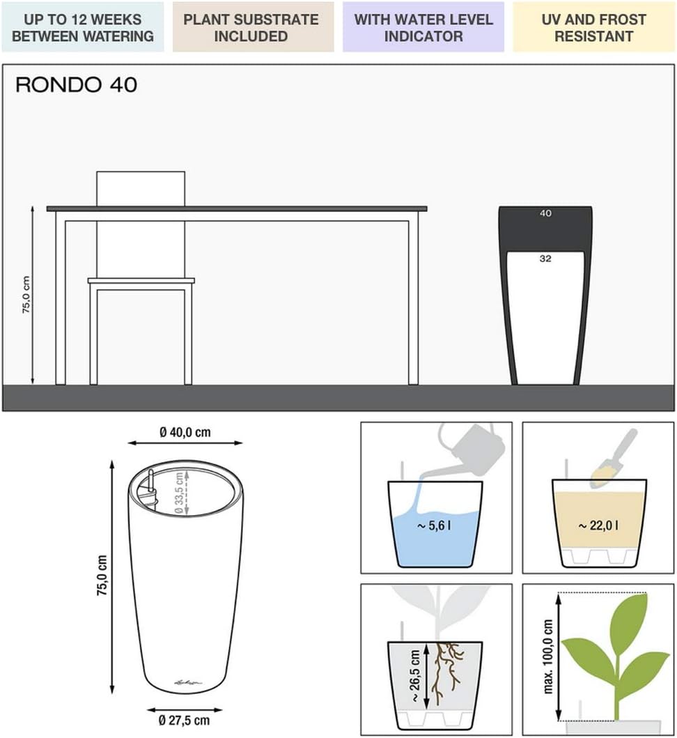 LECHUZA RONDO Premium 40 taupe hochglanz 15744 40x40x75 cm Taupe Hochglanz, 40x40x75 cm Taupe Hochgl