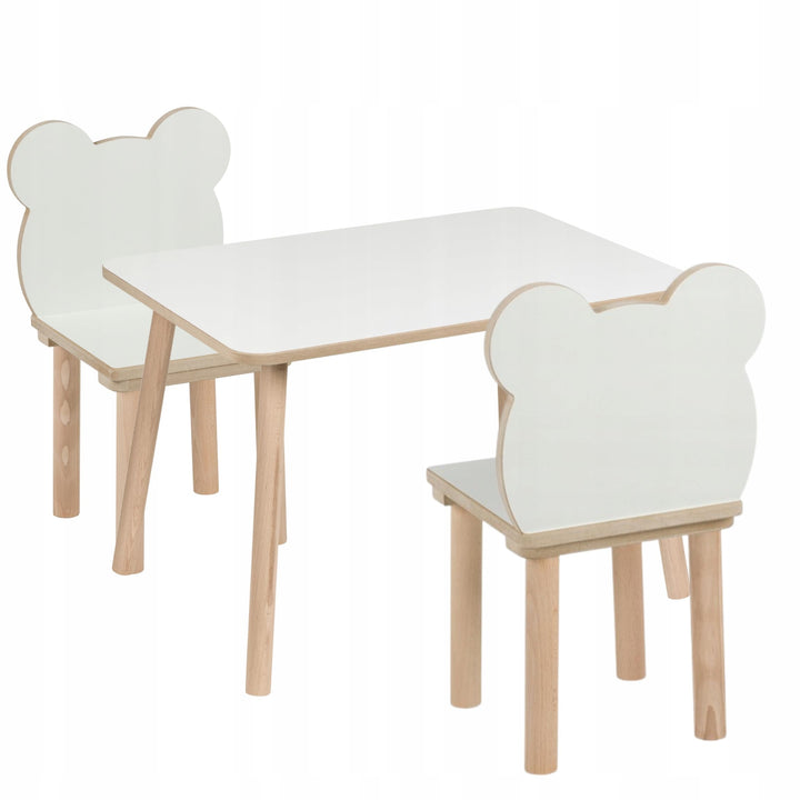 Kindertisch + 2 Bären‑Stühle Set 70×50×47cm – Tisch &amp; Stuhl Set für Kinder aus MDF &amp; Holz – naturbel