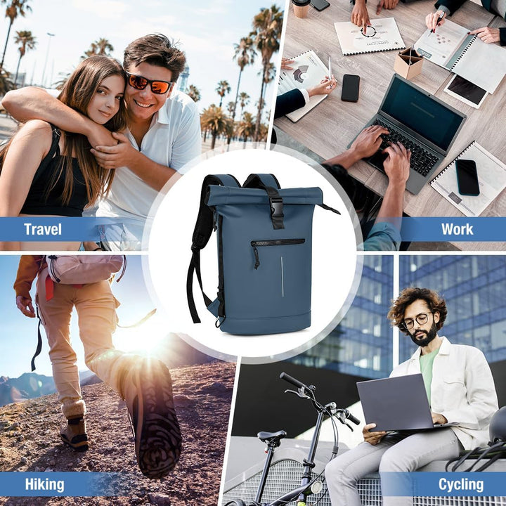 Lekeinchi Rolltop Rucksack Wasserdicht für Damen &amp; Herren, Grosser Laptop Rucksack mit Computerfach