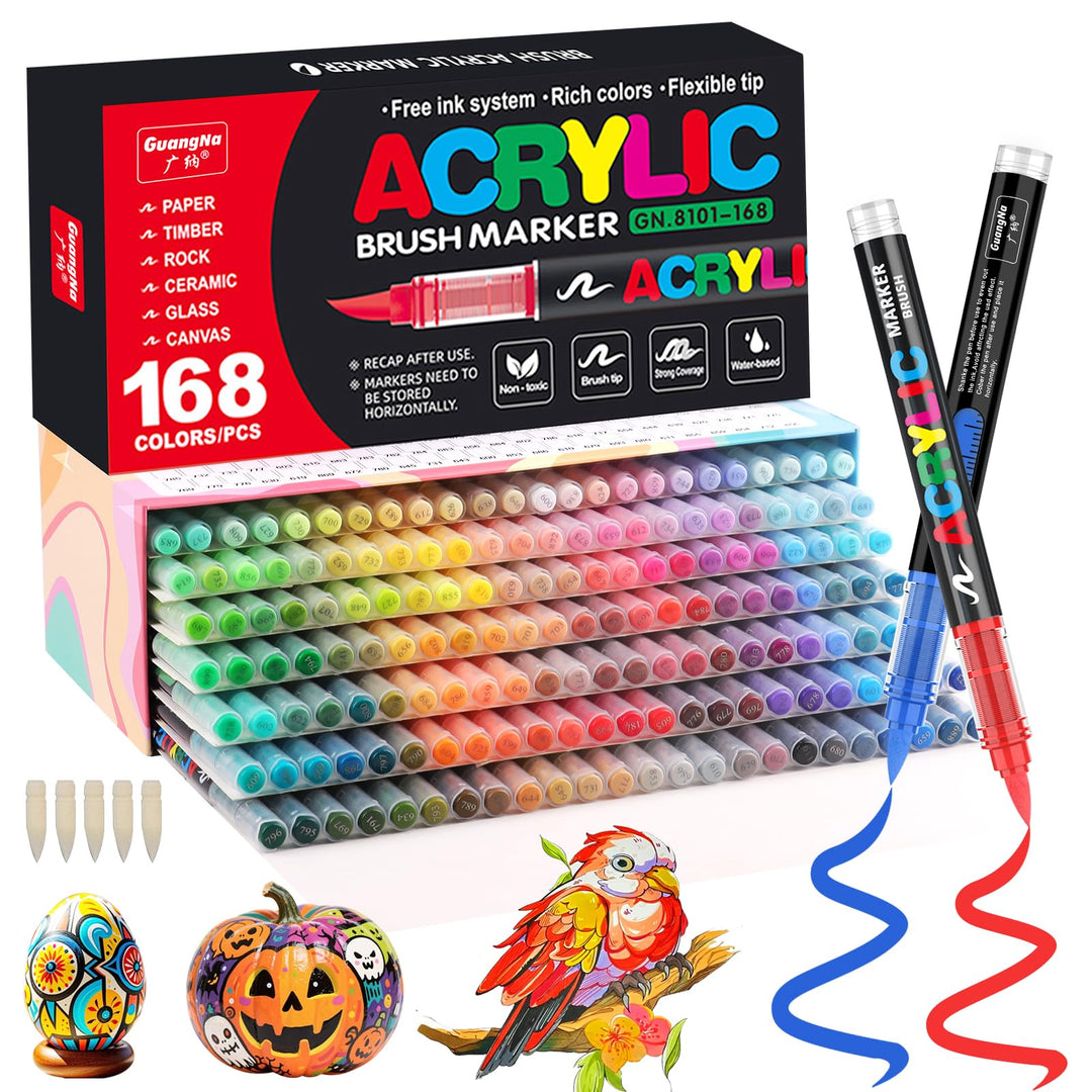 Funnasting 168 Farben Acrylstifte, Weiche Pinselspitze Acrylmarker, Acrylstifte Set für Steine Wasse