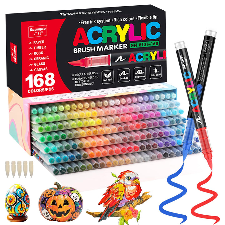 Funnasting 168 Farben Acrylstifte, Weiche Pinselspitze Acrylmarker, Acrylstifte Set für Steine Wasse
