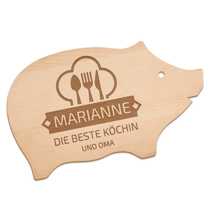Maverton Schneidebrett Schweinchen mit Gravur - aus Buchenholz - Brotzeitbrett Küchenbrett - Grösse: