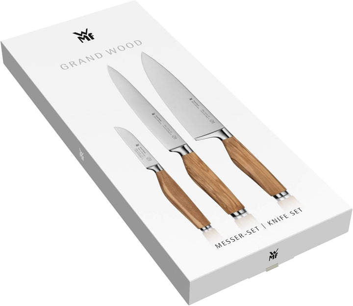 WMF Grand Wood Messerset 3teilig, Messer Holzgriff, Made in Germany, Olivenholzgriff, Messer geschmi