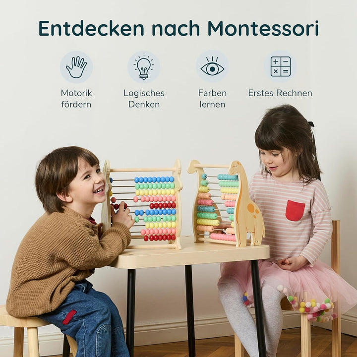 Twig & Leaf Rechenschieber für Kinder aus Holz, Dinosaurier Abakus Montessori Spielzeug zum Rechnen