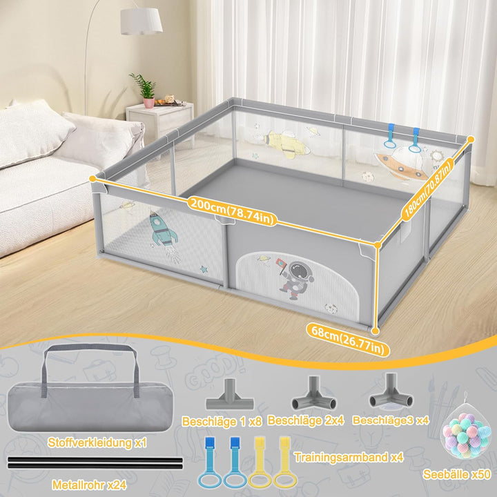 Aufun Laufstall Baby Laufgitter 300D Oxford Gewebe, mit Anti-Kollision Schaum Absperrgitter, Atmungs