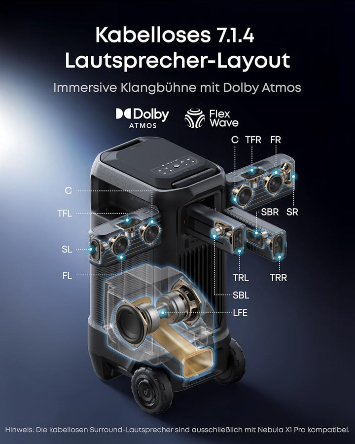 soundcore Nebula X1 Pro | Mobiler Beamer 4K Laserprojektion 7.1.4 Dolby Atmos Spatial Sound, All-in-