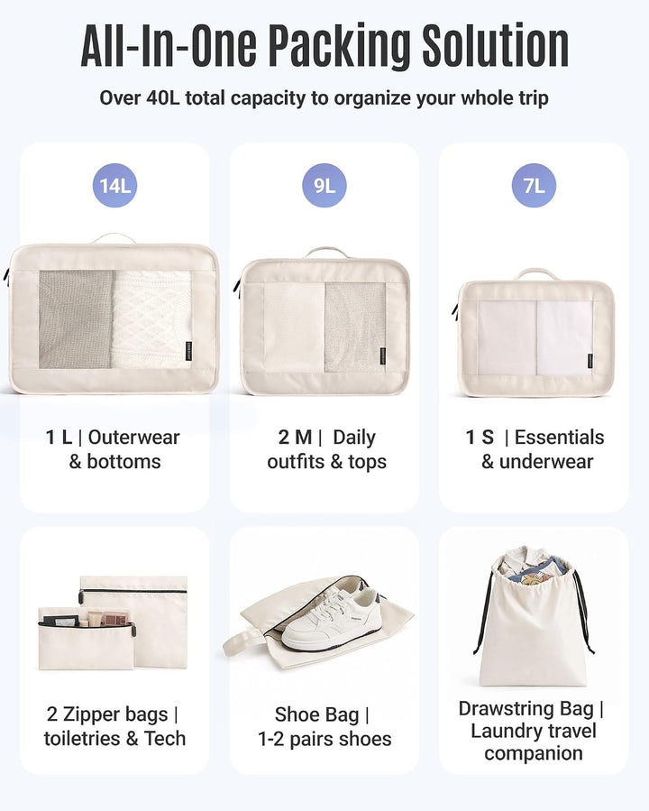 Light Flight Koffer Organizer 8-teilig Packing Cubes mit Tragegriff | Platzsparender Reiseorganizer
