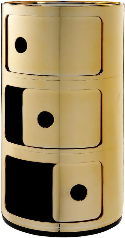 Kartell Componibili, 3 Elements, Gold, Runde Basis 3-fächer Gold, 3-fächer Gold