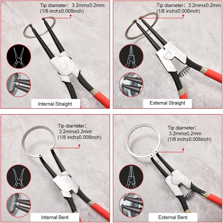Sprengringzange, 33 cm, robuste Innen-Sicherungsringzange, gerade Backenspitze, Durchmesser 0,2 cm,