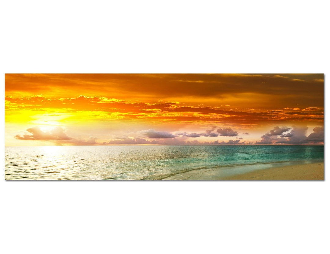 Paul Sinus Art Panoramabild auf Leinwand und Keilrahmen 120x40cm Meer Strand Sonnenuntergang Wolken