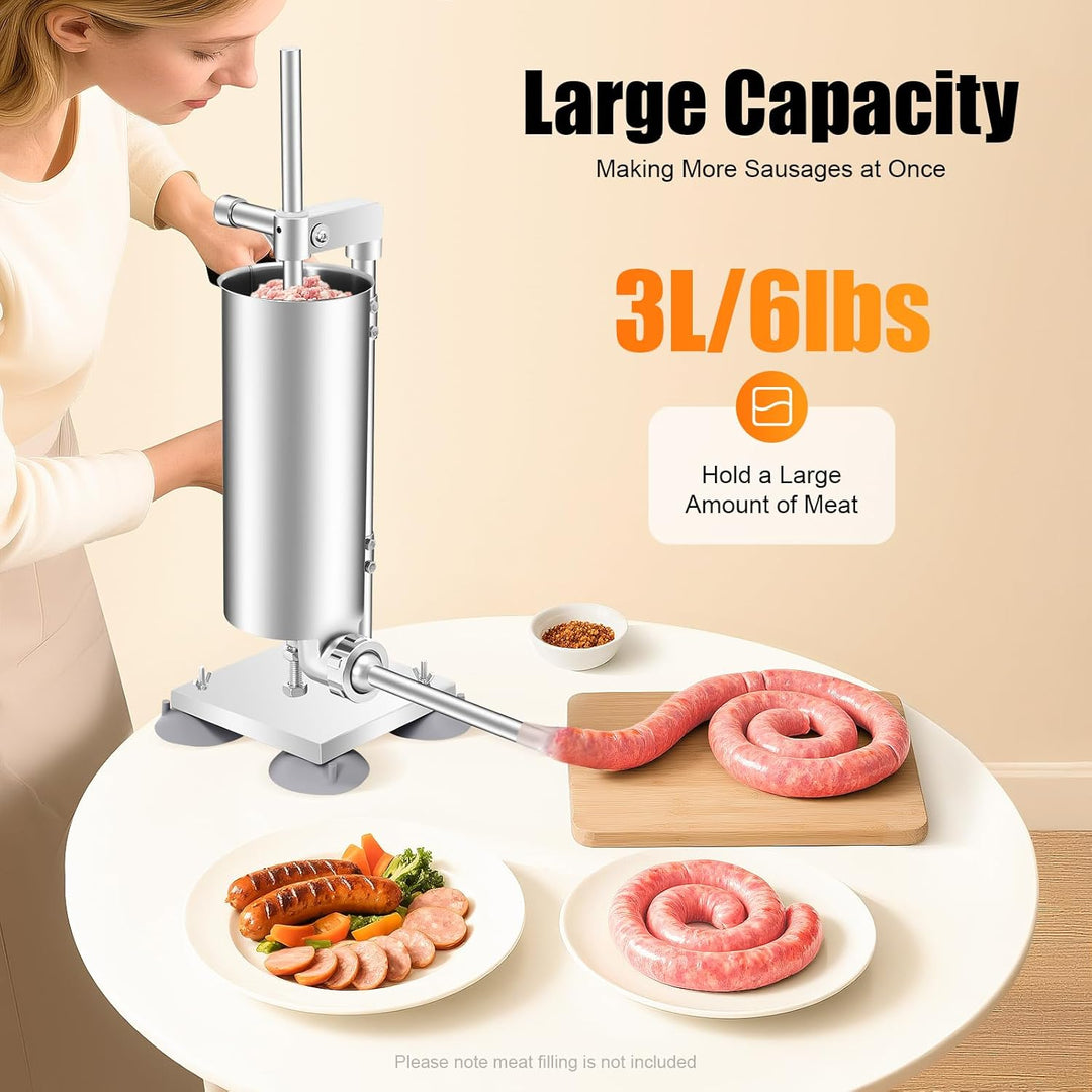 Manueller Wurstfüller, Wurstfüllmaschine Sausage Stuffer Stainless Steel 3 L Bis Zu 6 Pfund Fleisch