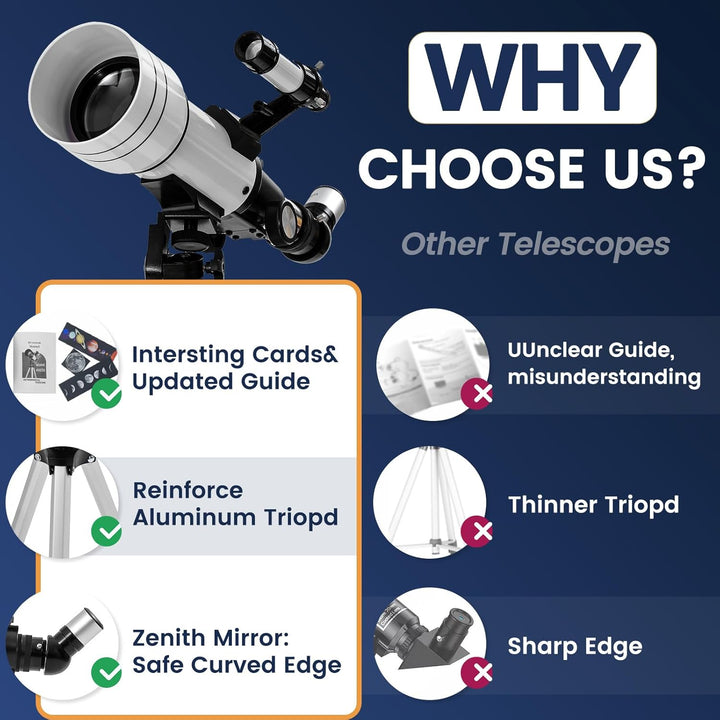 ClaeroruA Teleskop Astronomie,70mmTeleskope für Kinder und Erwachsene Anfänger,Astronomisches Refrak