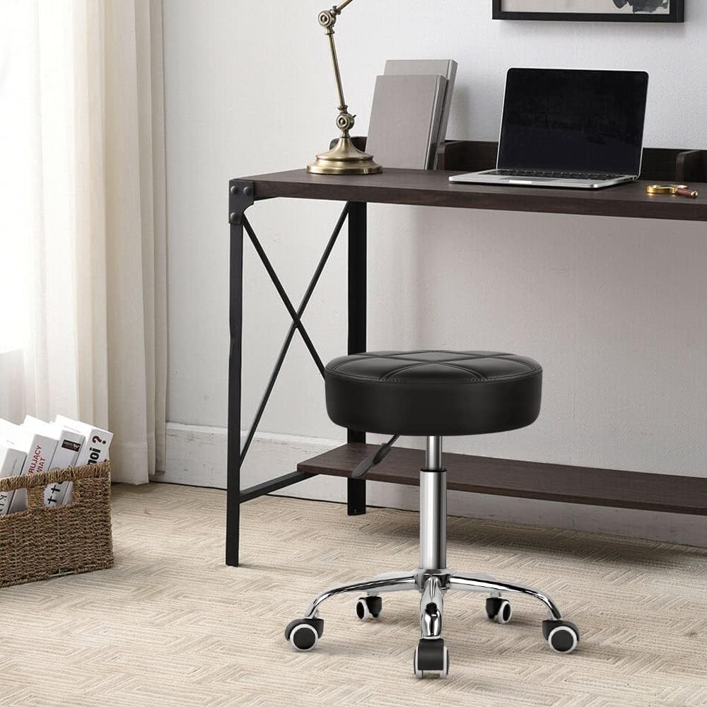 KKTONER Rollhocker Barhocker Arbeitshocker höhenverstellbar 51-67cm drehbar aus Kunstleder Schwarz,