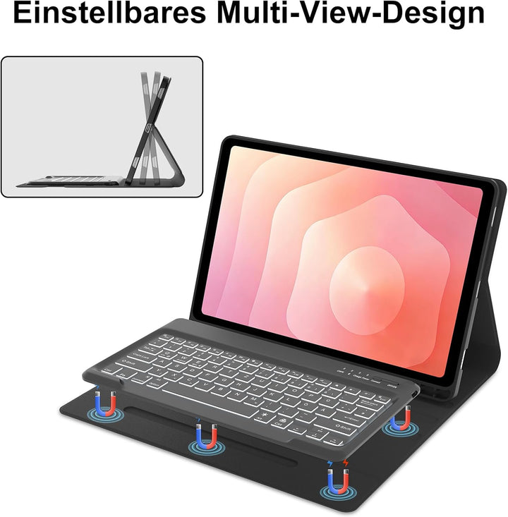 Tastatur für Samsung Galaxy Tab S11 Ultra 14,6 Zoll Beleuchtung, Schwarz | Magnetisch Abnehmbarer Ta