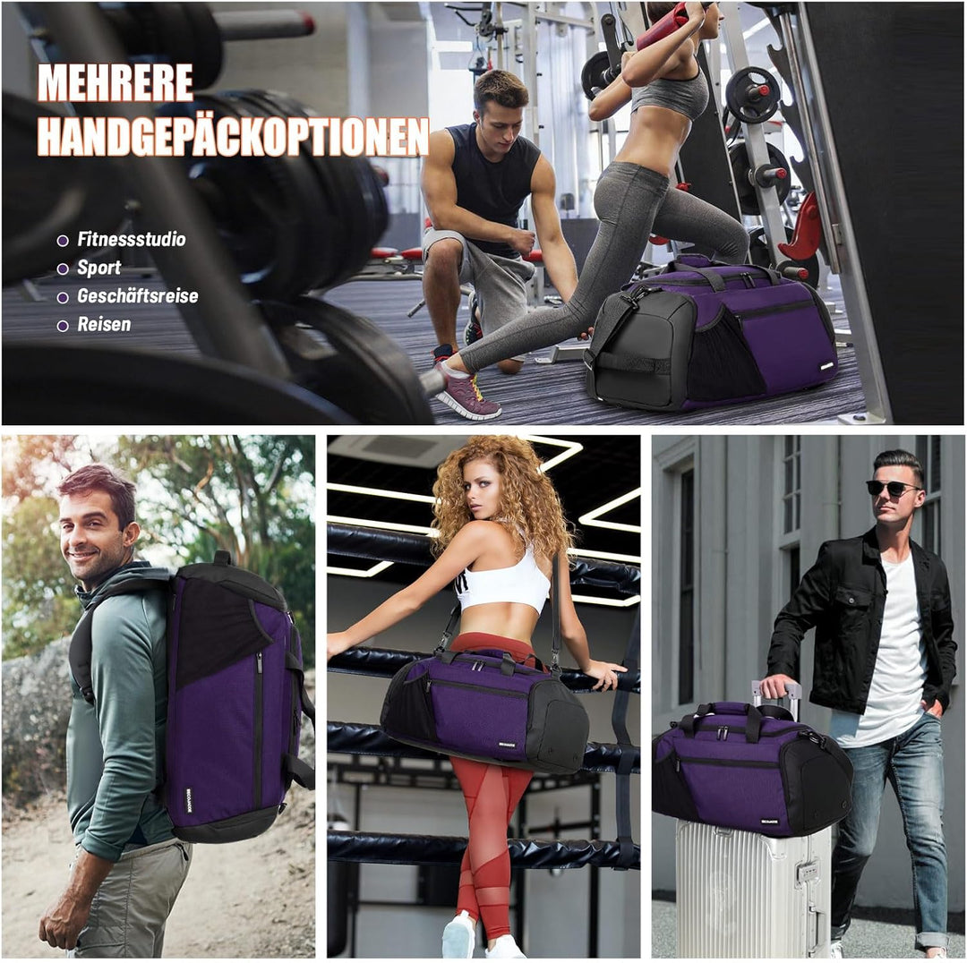 Sporttasche Herren 40L Gross Sporttaschen Reiserucksack Mehrere Taschen Rucksack mit Schuhfach Nassf