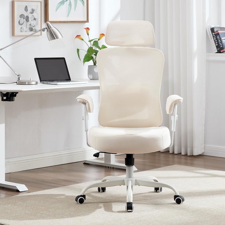 UEV Bürostuhl Ergonomisch bis 220KG Gaming Stuhl Wippfunktion beige | Schreibtischstuhl mit Armlehne