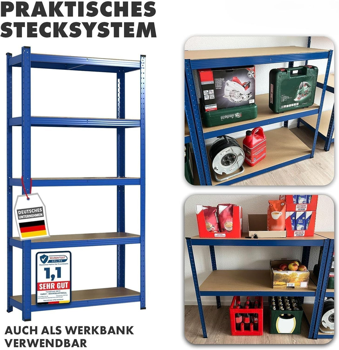 Floordirekt Schwerlastregal, 2er Set, blau 150 x 75 x 30 cm Steckregal, Kellerregal, Lagerregal, Wer