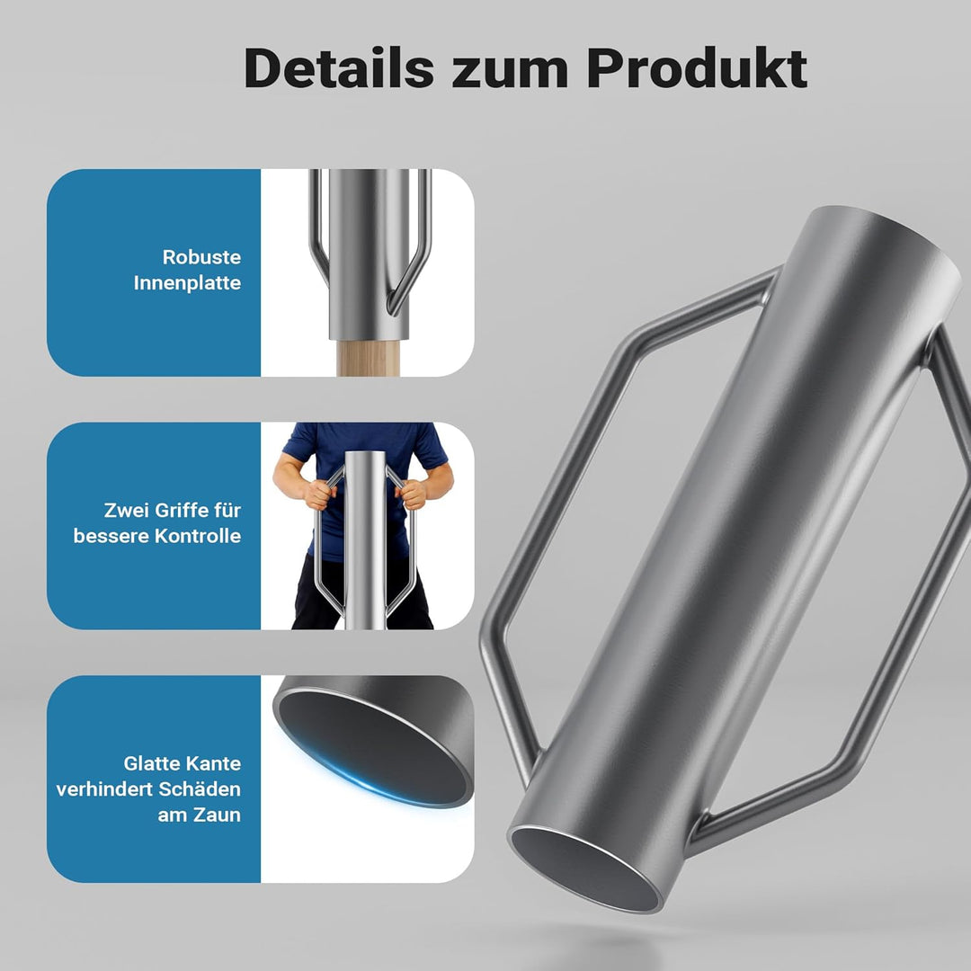 Wiltec Handramme Ø14 cm Zaunpfahlramme mit Handgriffe, Pfahlramme aus Stahl, Pfostenramme für Zaunba