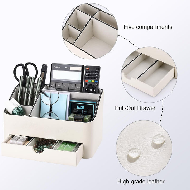 KINGFOM Büro Schreibtisch Organizer Mit 5 Fächern & Schubladen, Multifunktionales Stifte Organizer S