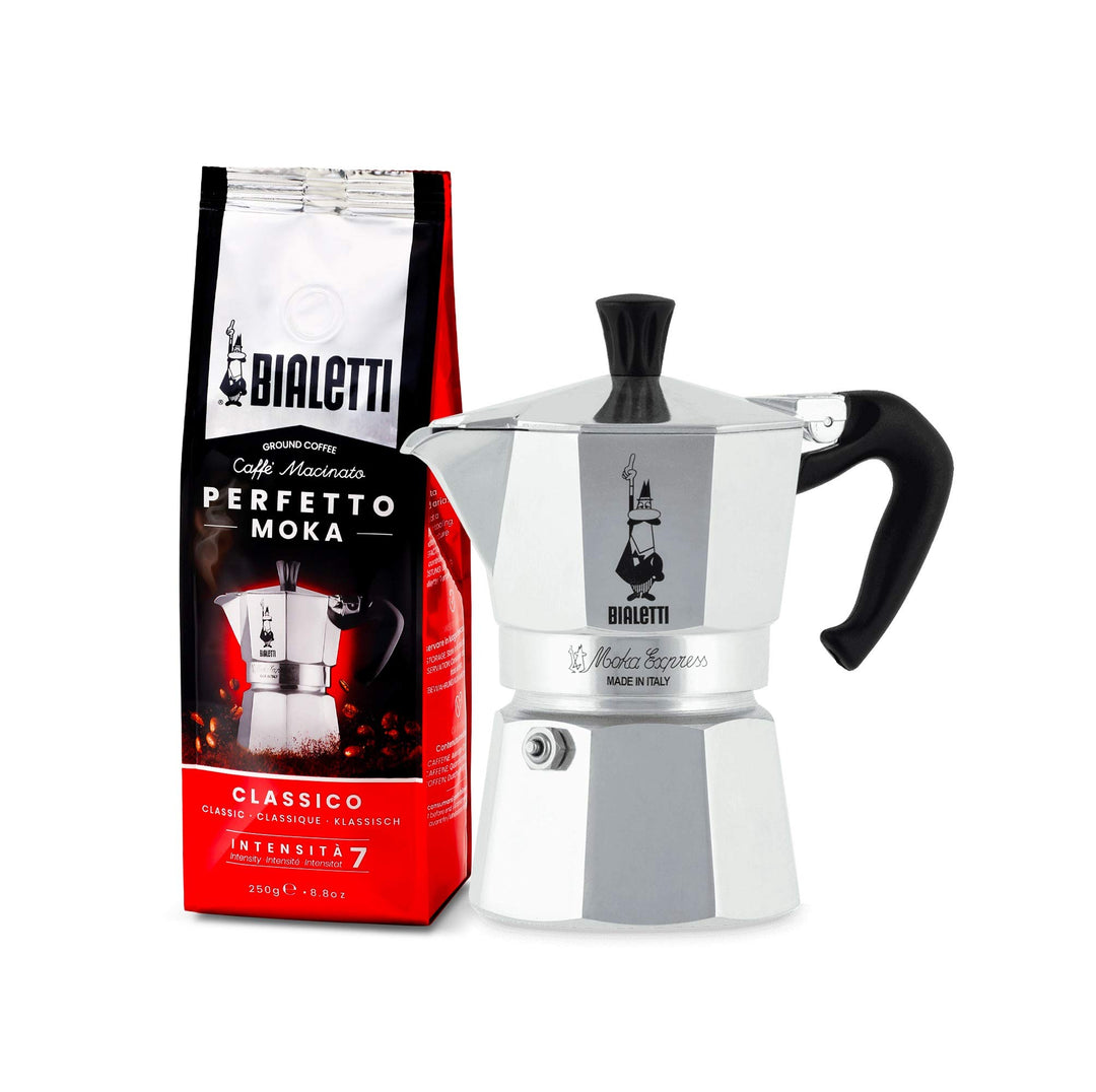Bialetti Moka Easy Mokka-Kocher Express 3 Tassen Perfetto Moka (der ideale Kaffee für den Moka), Gem