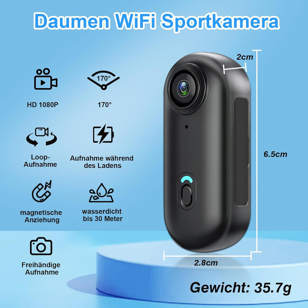 Action Cam, 170° Wifi Action Kamera, HD 1080P Motorradhelmkamera, 16GB-Magnet-Fahrradvideokamera, Wa