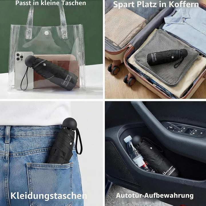 BAODINI Reise-Mini-Regenschirm für Geldbörse mit Etui – kleiner kompakter UV-Regenschirm, Sonnenschu