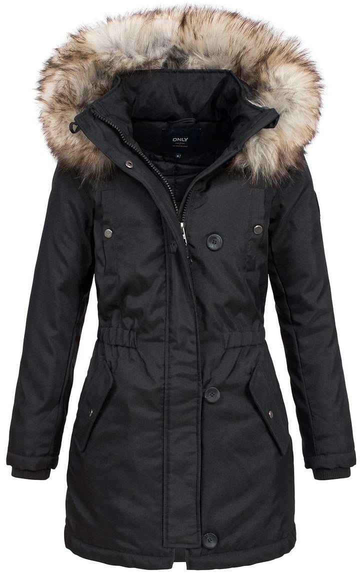 ONLY Damen Winterparka Kurzmantel Iris L Schwarz, L Schwarz