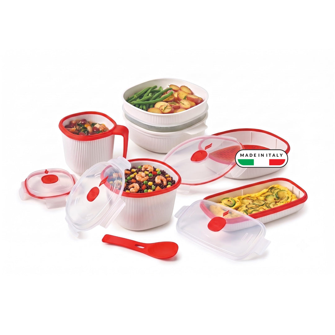 Snips | Set 5-teilig Mikrowellenbehälter | Dampfgarer 4 L, Dampfgarer 2 L, Reiskocher, Eier- und Ome