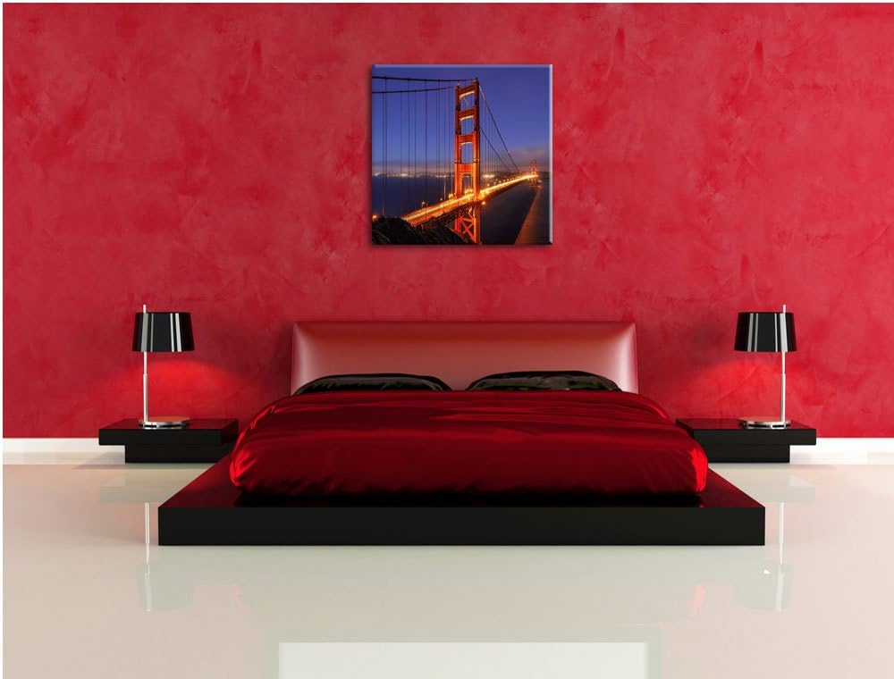 Pixxprint Golden Gate Bridge bei Nacht in San Francisco als Leinwandbild/Grösse: 70x70 cm/Wandbild/K
