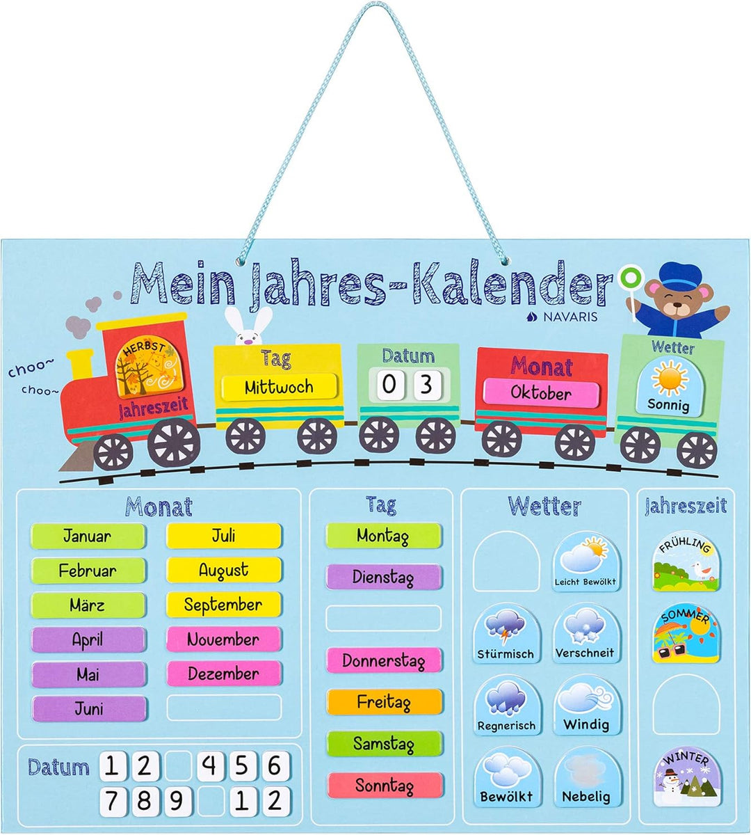 Navaris Kalender Tafel für Kinder - Lerntafel Jahreszeiten Uhr - Magnet Spiel Lernuhr - Kinderkalend