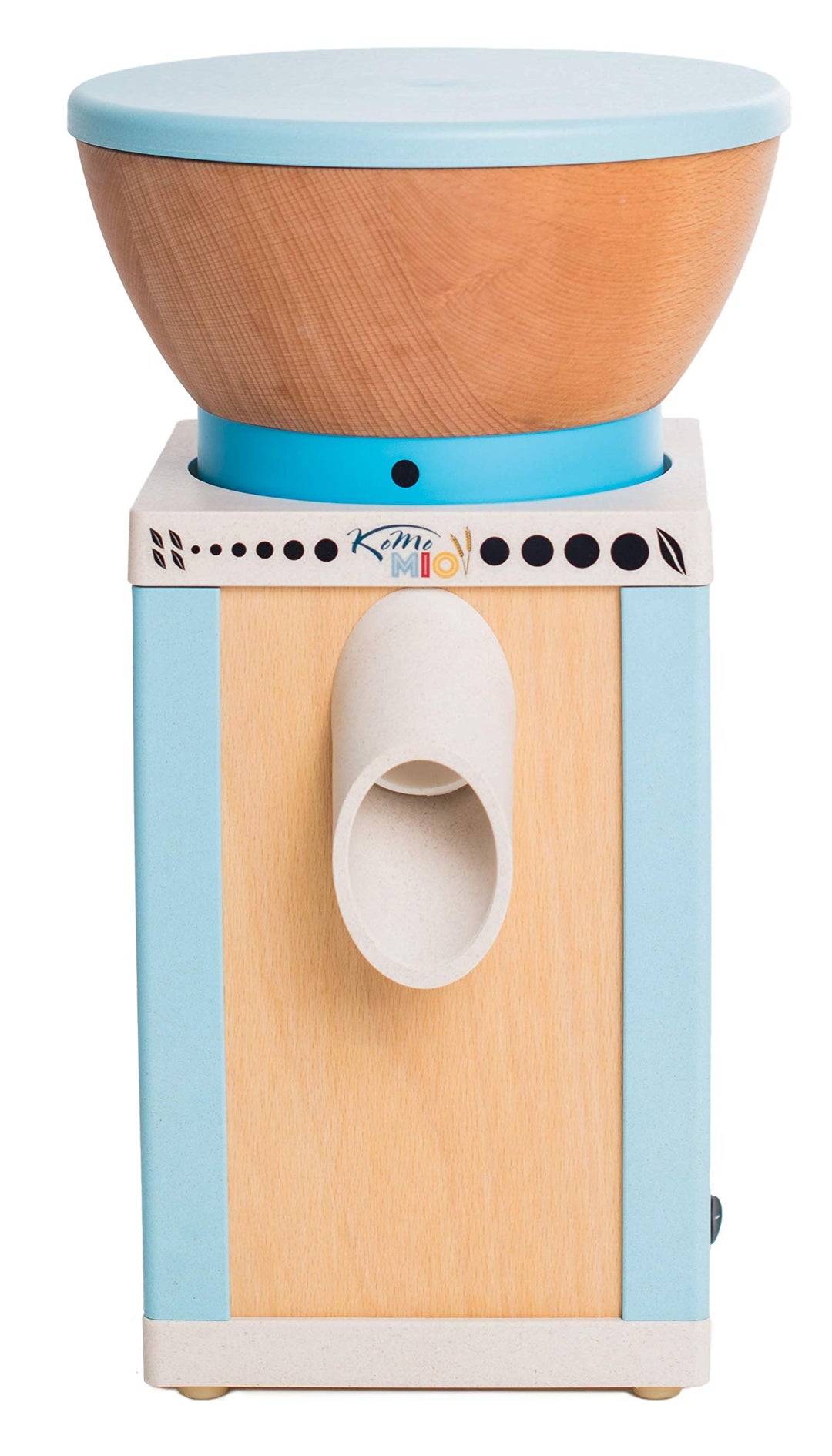 KoMo KoMoMio Getreidemühle elektrisch blau – 360W Motor – Holztrichter Buche massiv – Buche-Multiple