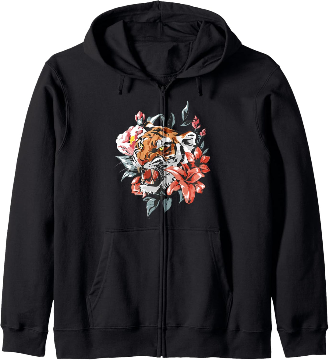 Floral Wild Tiger Tee shirts, Fearless Tiger Graphic Design Kapuzenjacke