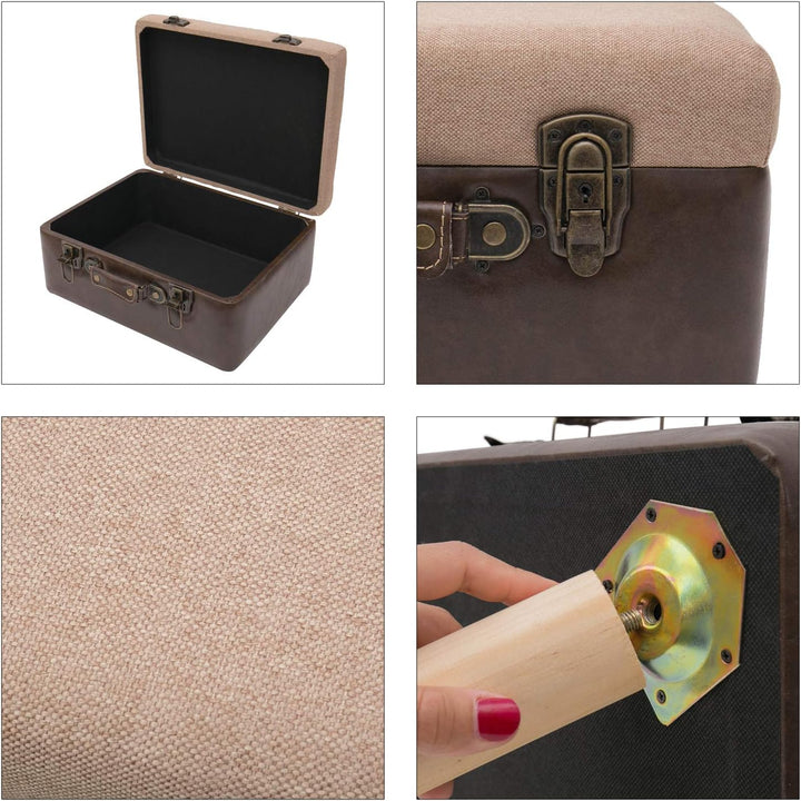 HMF Vintage Sitzhocker mit Stauraum aus Holz | 40 x 32 x 39 cm | Braun | Klassik