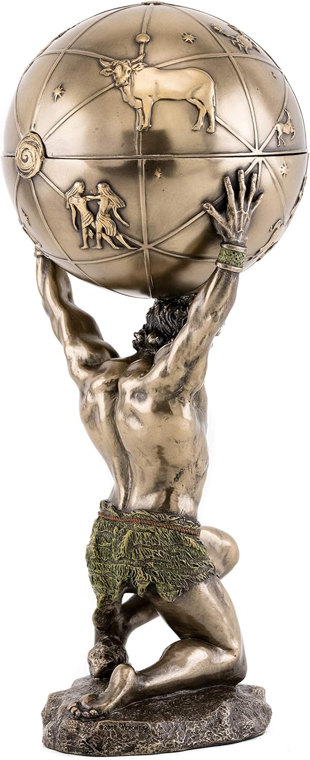Atlas Skulptur H 31,8 cm Griechische Gott von Himmel und Astronomie Desktop Büro Statue mit versteck