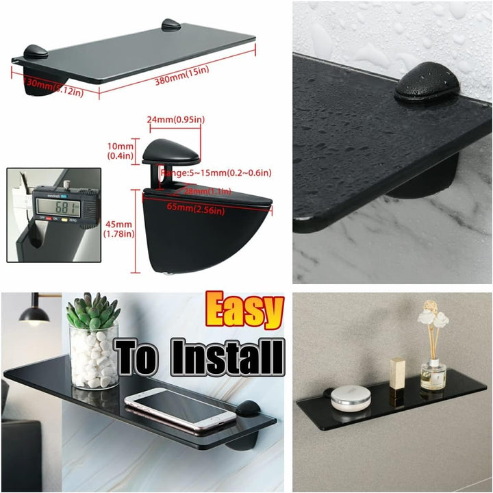 Glasregal Set,Zinklegierung Glashalter + 38x13CM Glasplatte Gehärtetes - Wandmontage mit Glashalter