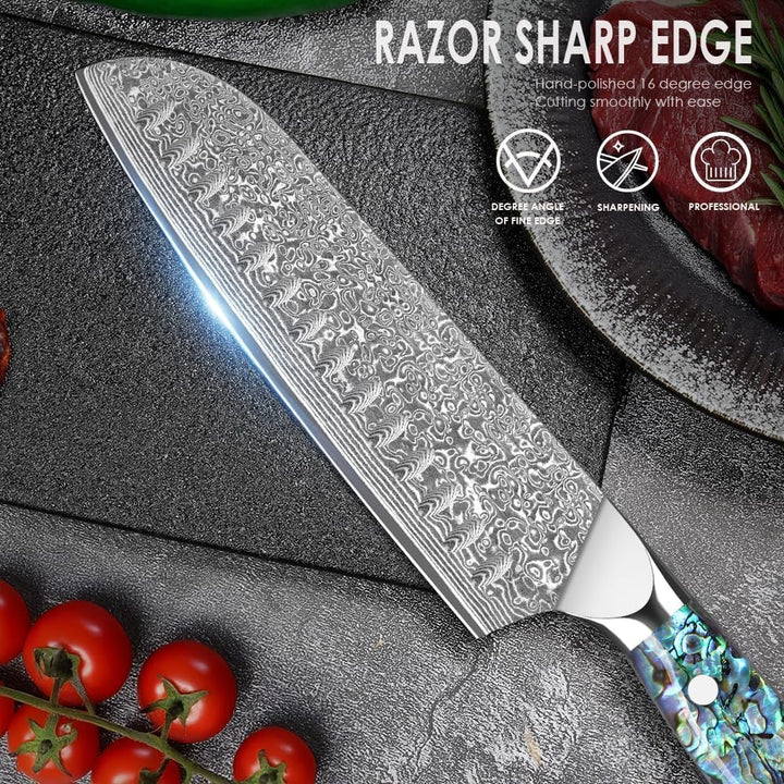 Damastmesser Santokumesser Profi Küchenmesser 18cm Extrem scharfe Klinge aus 67 Schichten VG-10 Dama
