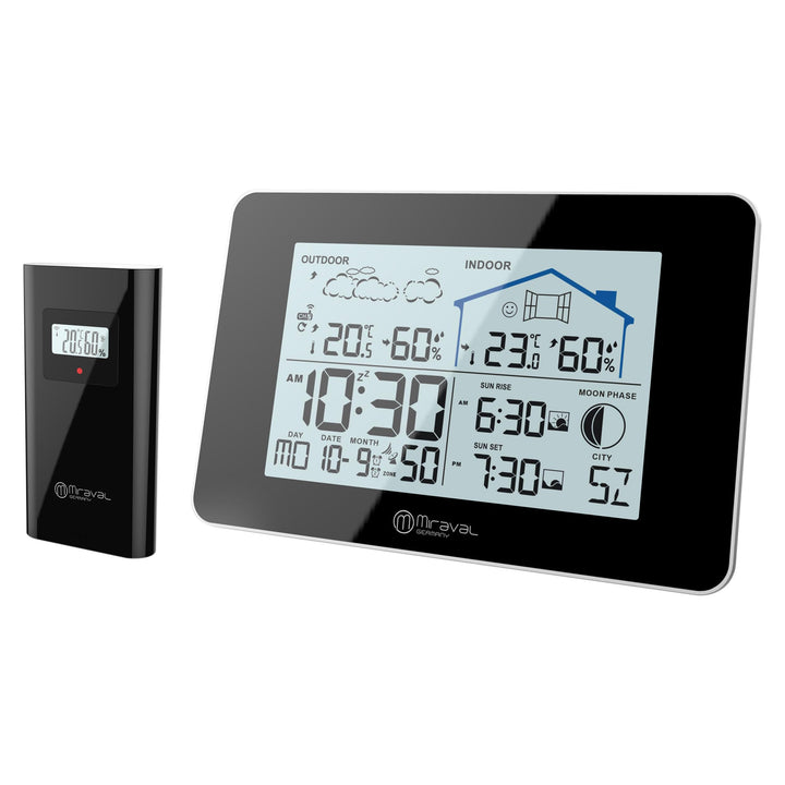 Miraval Funkwetterstation mit Aussensensor Datumsanzeige Mondphase Sonnenaufgang Indoor & Outdoor Lu