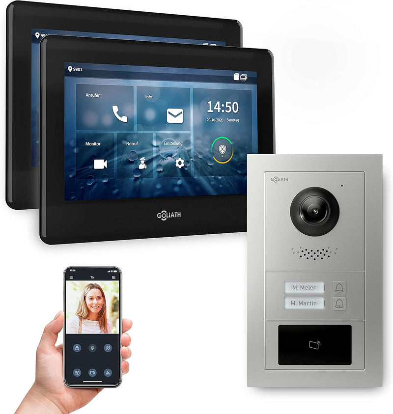 Goliath Hybrid | 2-Draht Bus | Full-HD Video Türsprechanlage | App | 2-Fam | 2 x Full-Touchscreen 7"