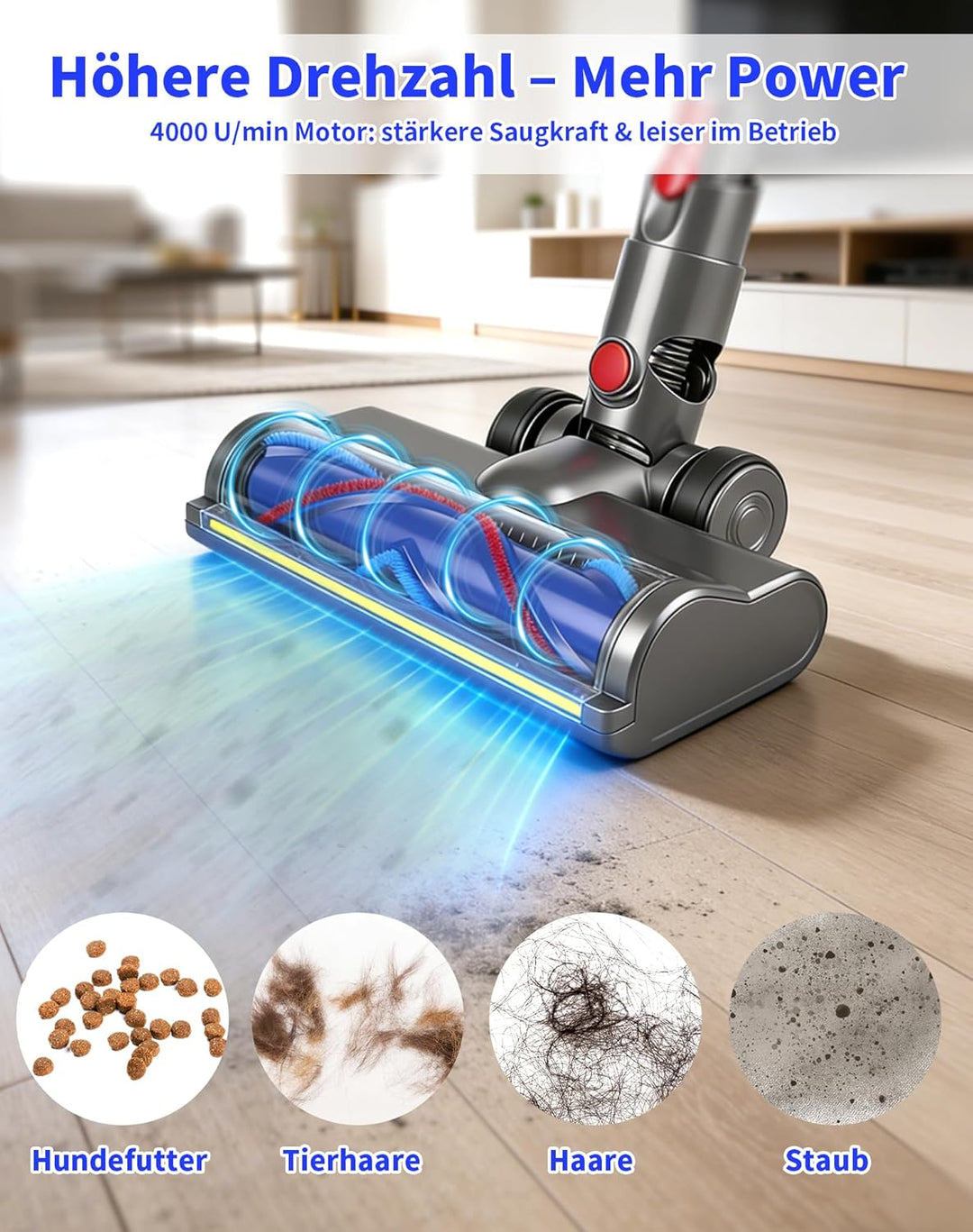 Bürste für Dyson V12 Detect Slim & V10 Digital Slim, Anti-Tangle Bodenbürste mit grünem LED-Licht, E