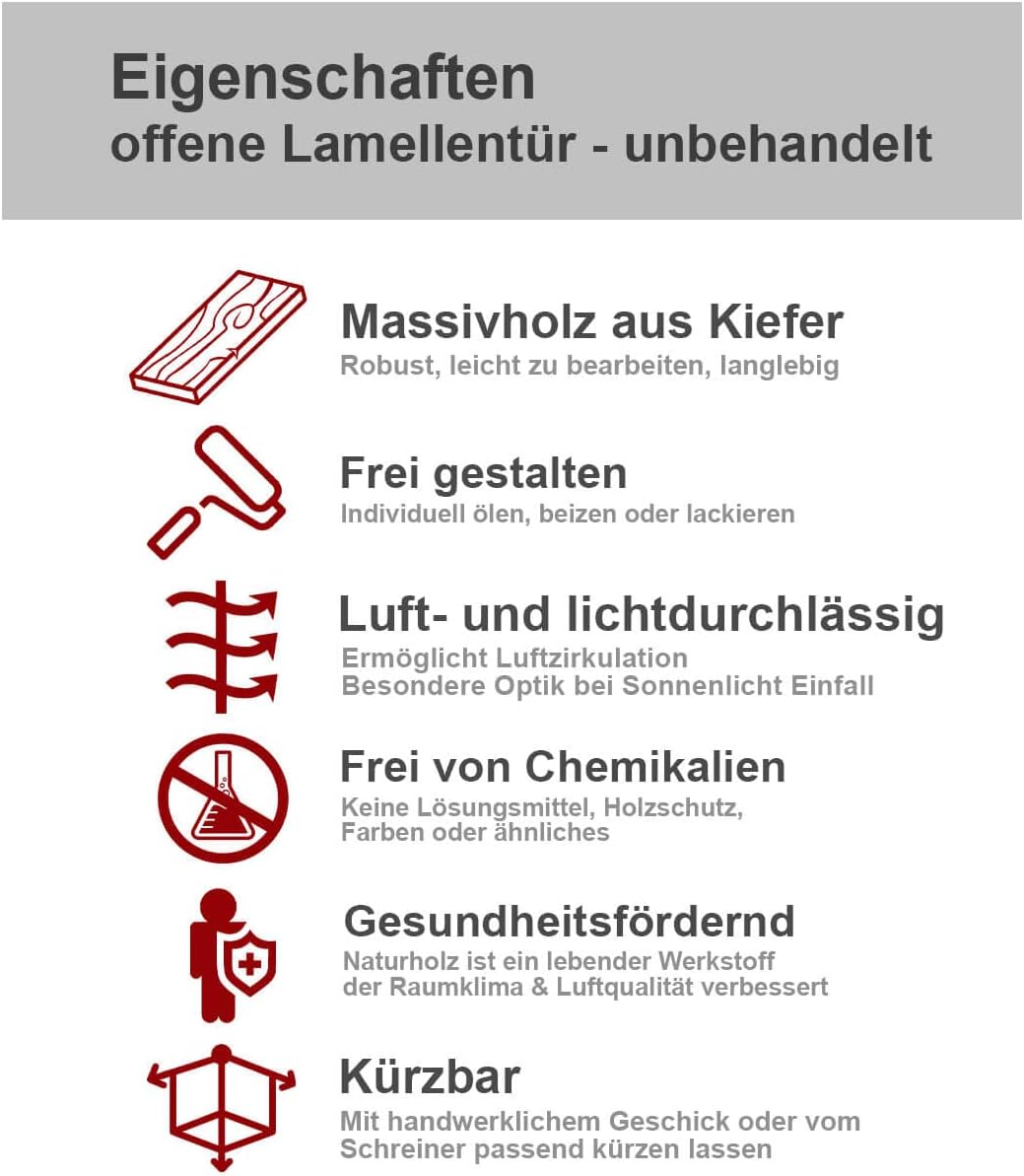 ben+camilla.com Lamellentüren 69,0 x 59,4 cm Holztür Natur mit offenen Lamellen für Regale, Schränke