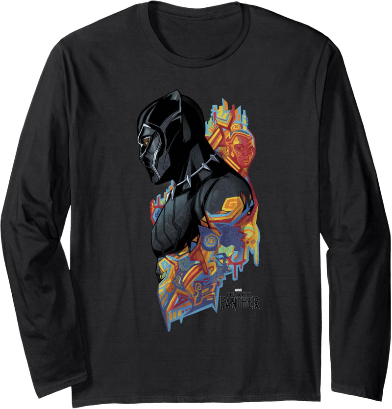 Marvel Black Panther Movie Colorful Pattern Profile Langarmshirt