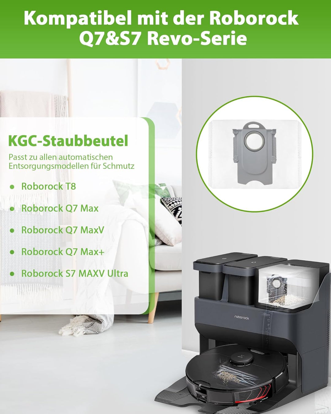 KGC 10 Stück Staubbeutel für Roborock S8+/ S8 Pro Ultra/ S7/ S7 MaxV Ultra/ S7 Pro Ultra/ Q7+/ Q7 Ma
